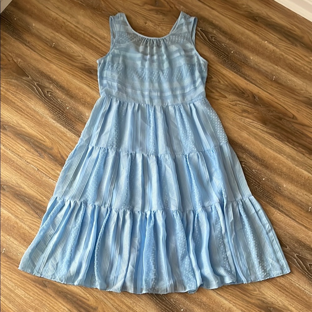 J Crew Tiered midi dress in striped clip dot